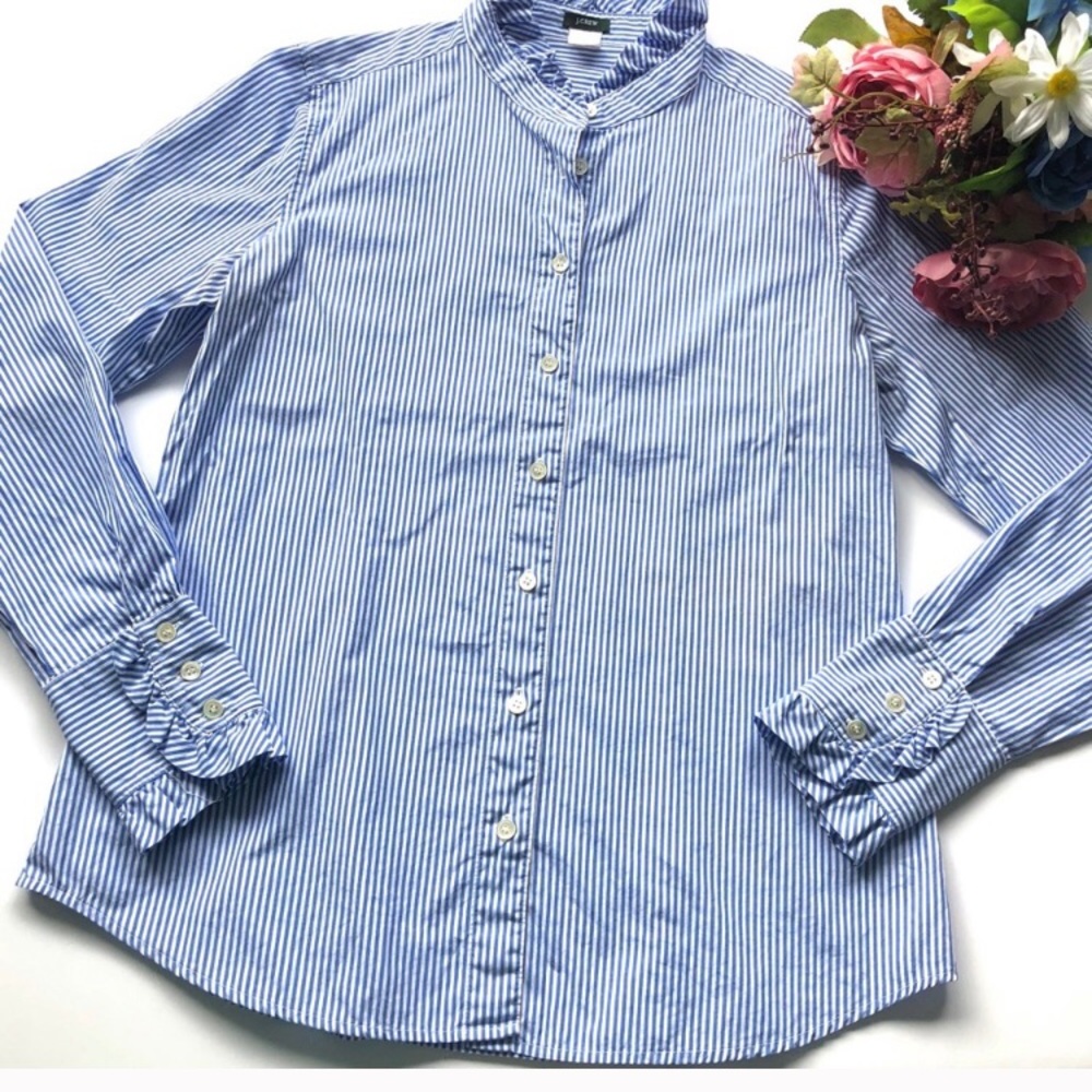 EUC J. Crew Blue & White Stripe Cotton Button Down